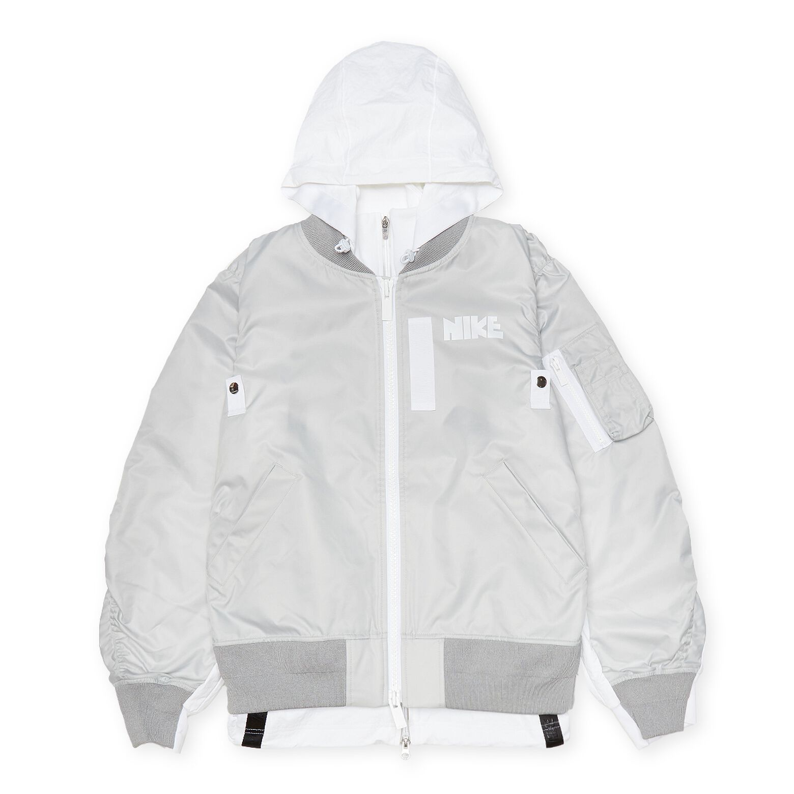 Nike × Sacai Nike x Sacai Layered Bomber hooded Jacket XS/S grey fog Size US S / EU 44-46 / 1 - 1 Thumbnail