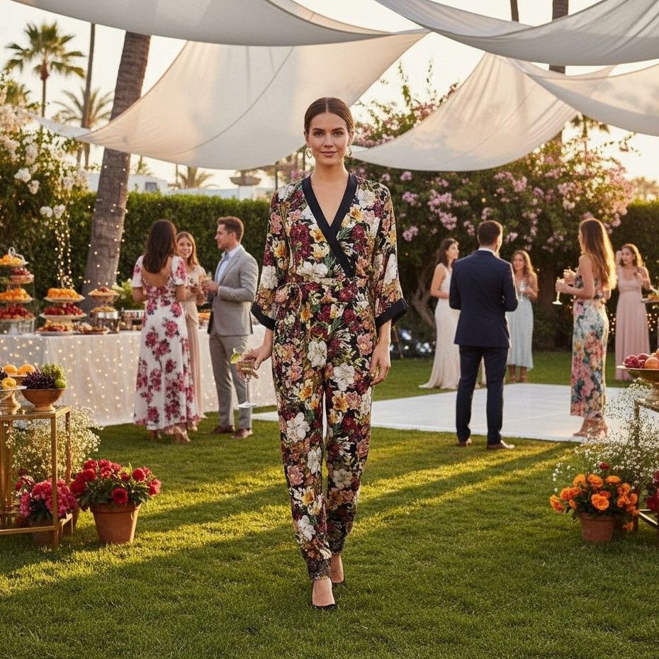 Alice + Olivia Alice + Oliva Walda Black Floral-Print Satin Jumpsuit, US0 Size 26" / US 2 / IT 38 - 3 Thumbnail