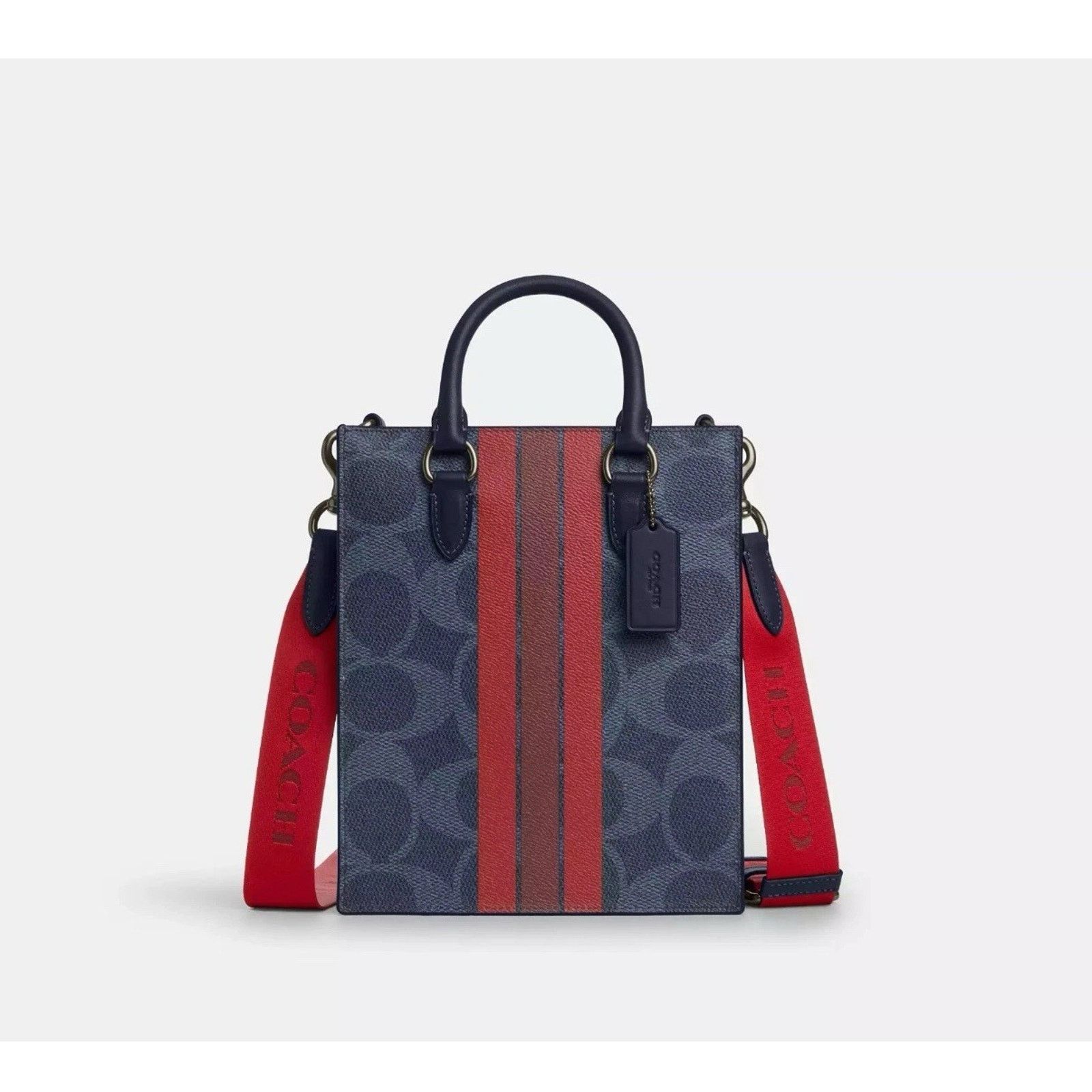 Coach NWT COACH Dylan Tote Bag Varsity Stripe CBI38 Midnight Navy Size ONE SIZE - 4 Thumbnail