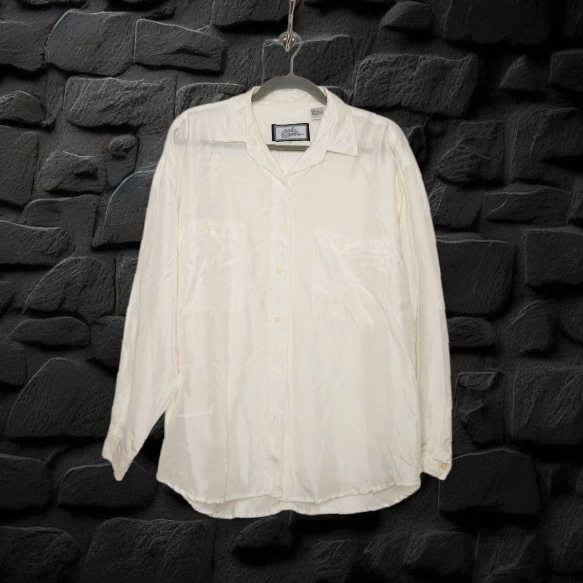 Vintage VINTAGE White Silk Button Shirt M Unisex Adults Button-Up 80s 90s Punk Fairy Coastal Beach Whimsy Top Body Exteriors Mens Womens Girls Boys Size M / US 6-8 / IT 42-44 - 2 Thumbnail