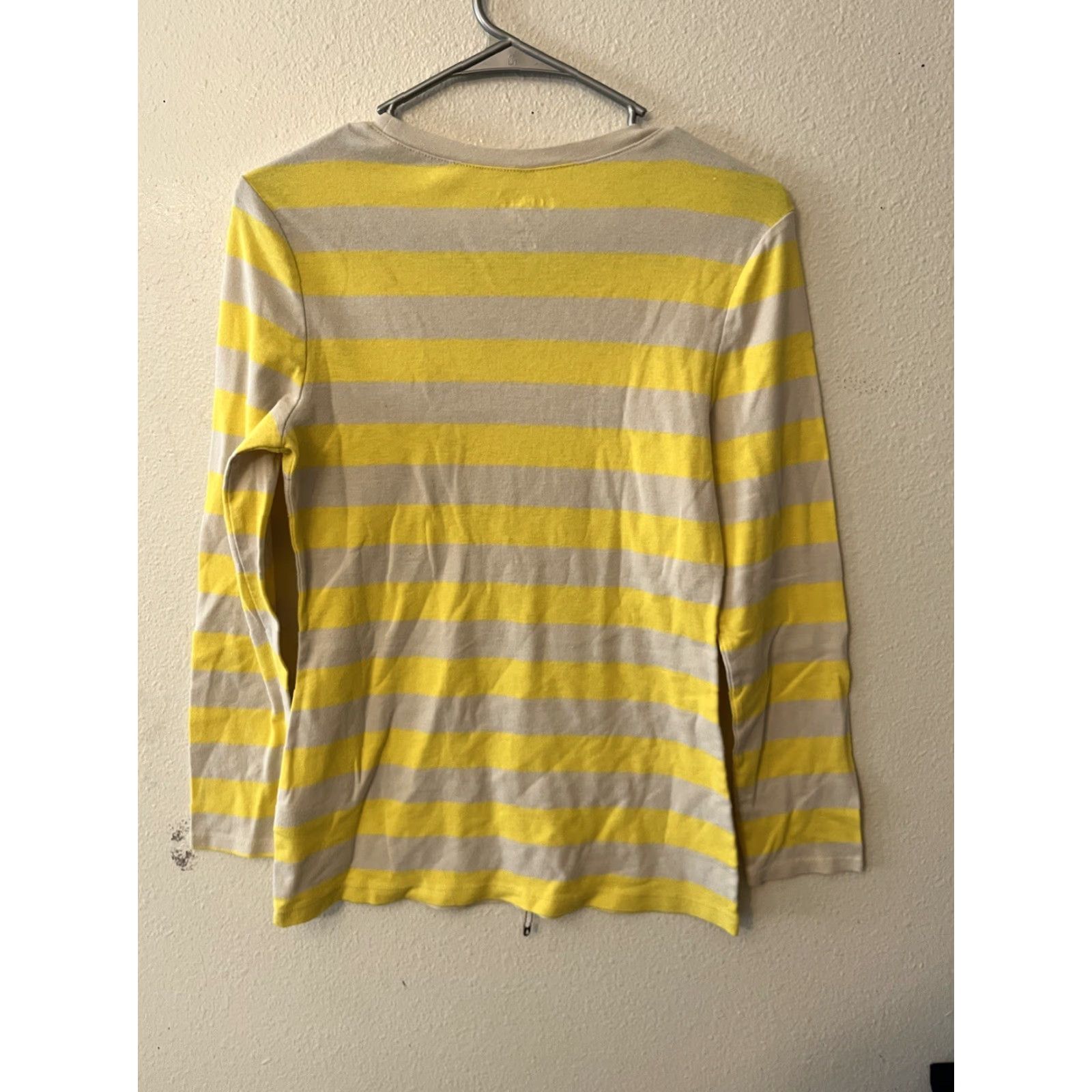 Old Navy Old Navy Women L Striped Long Sleeve T-Shirt - Cotton Top Yellow Gray Striped Size L / US 10 / IT 46 - 3 Thumbnail