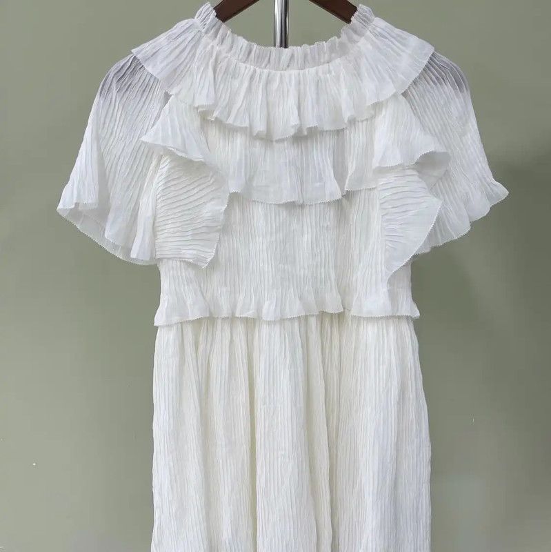 Burberry Burberry White Ruffled Women's Dress Size L / US 10 / IT 46 - 1 Thumbnail