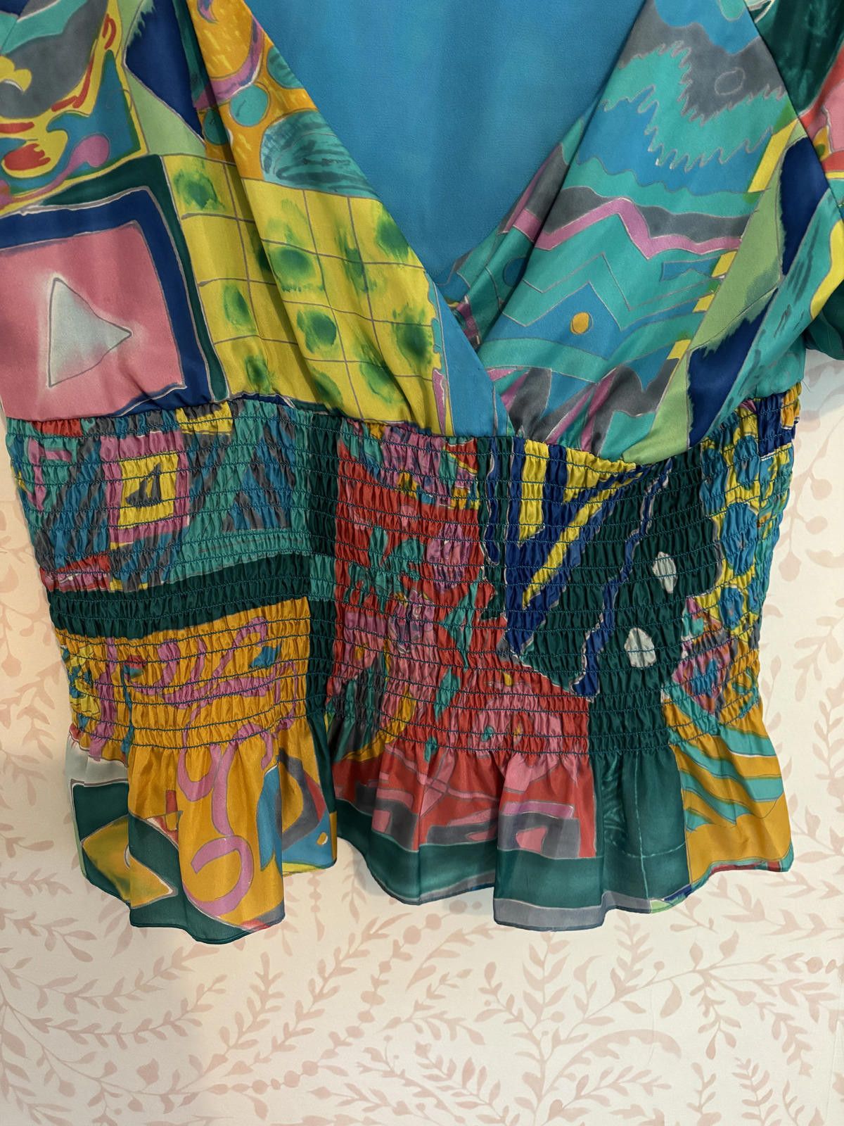 Lauren Ralph Lauren 100% Silk Vibrant Ralph Lauren Smocked Blouse - Size L Size L / US 10 / IT 46 - 8 Thumbnail