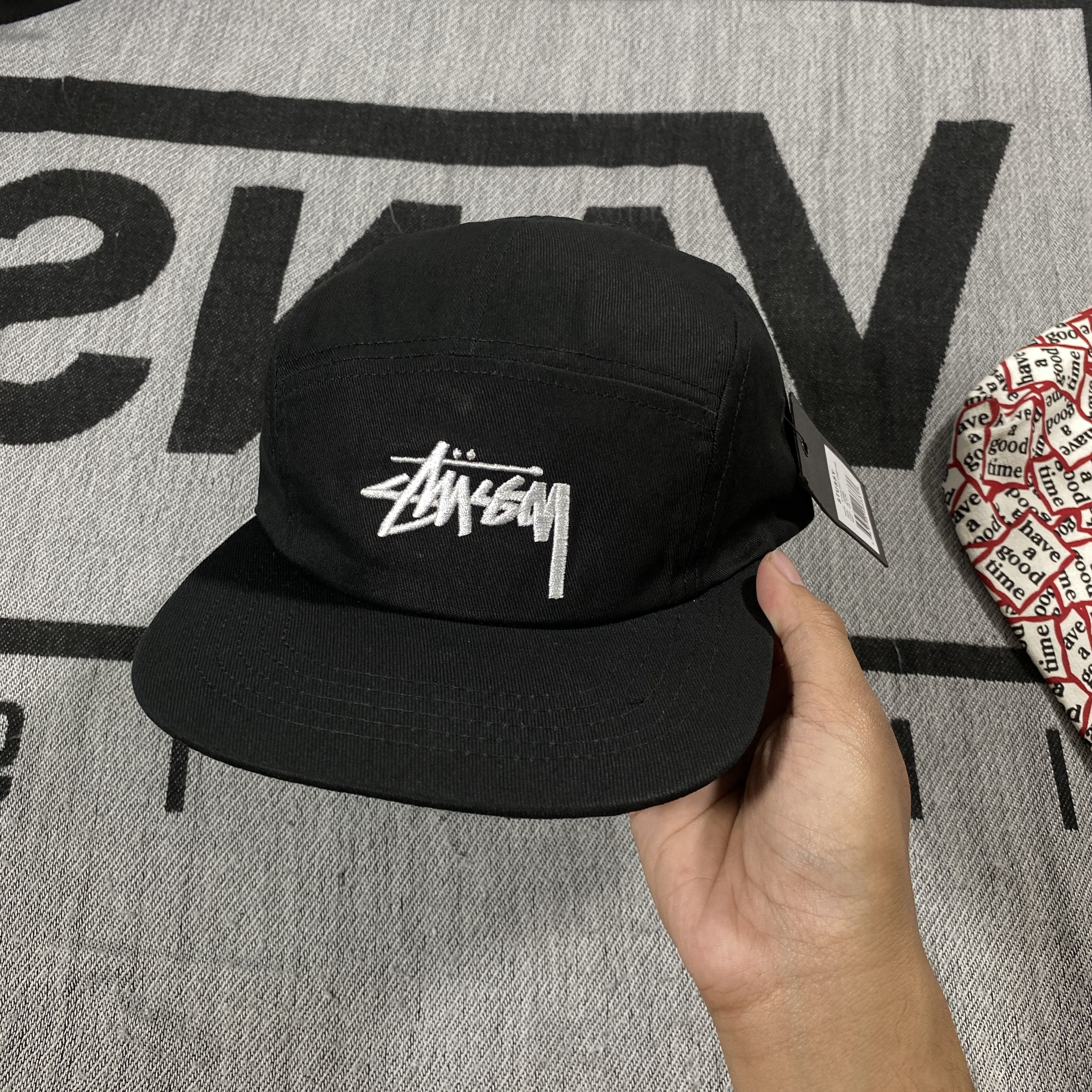 スケートボード stussy logo 5panel cap black Streetwear × Stussy Stussy 5 Panel Cap Hat Black | Grailed