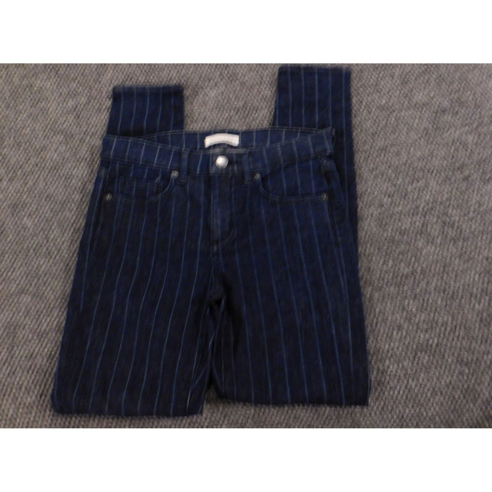 Loft Ann Taylor LOFT Jeans Denim Skinny 2 Blue Womens Striped Stretch Regular 28in Zip Pockets Size 30" / US 8 / IT 44 - 3 Thumbnail