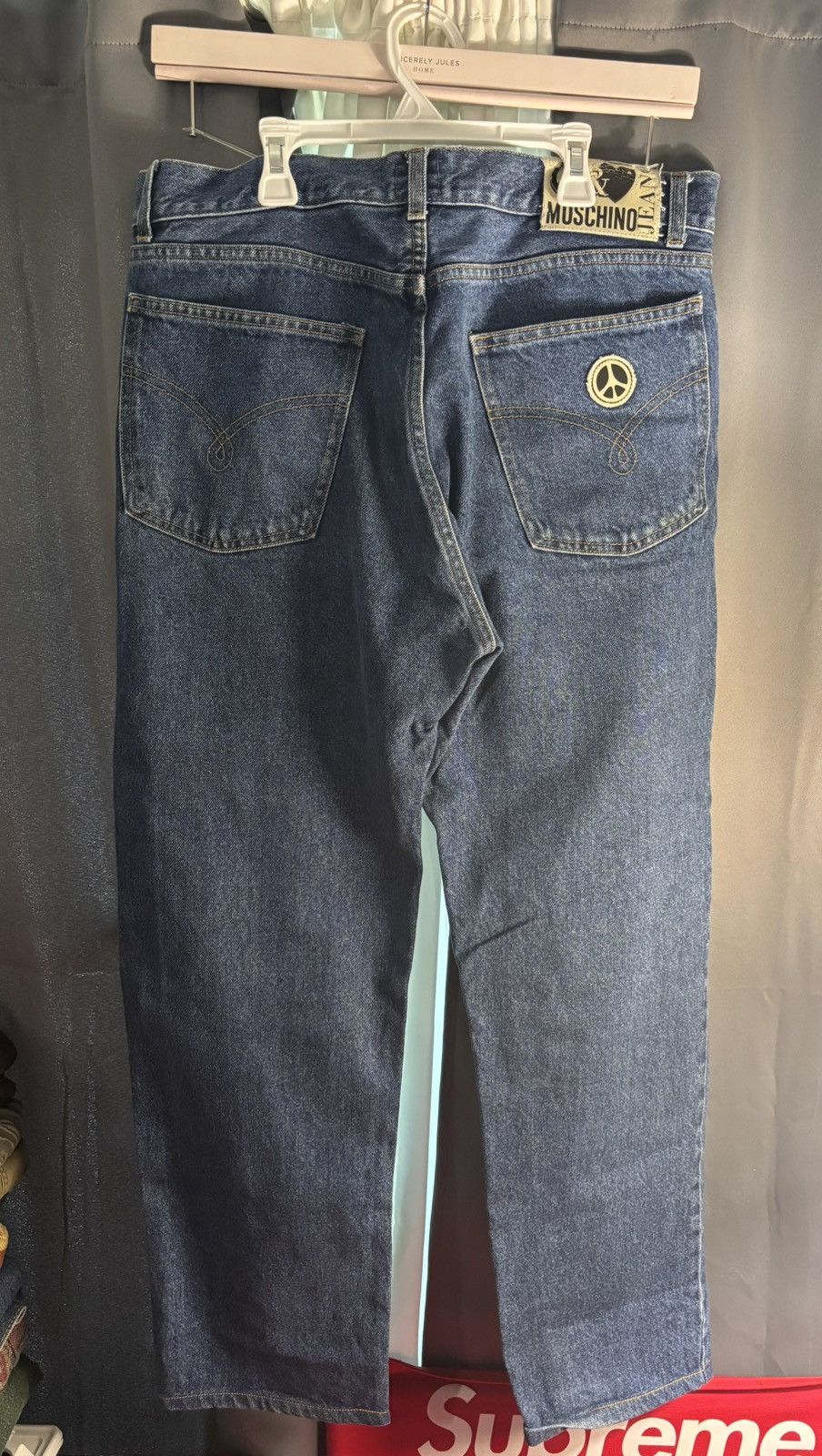 Designer × Moschino × Vintage Vintage Moschino Denim peace patch button fly jeans Size US 36 / EU 52 - 2 Thumbnail