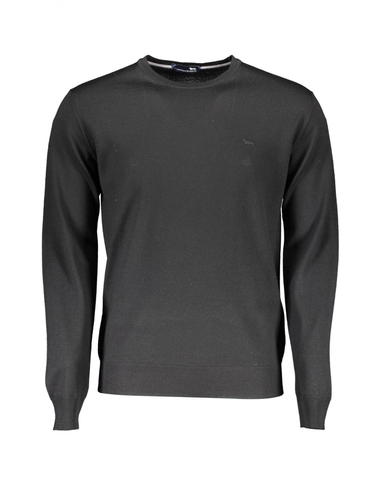 image of Harmont Blaine Embroidered Crew Neck Wool Shirt in Black, Men's (Size XL)