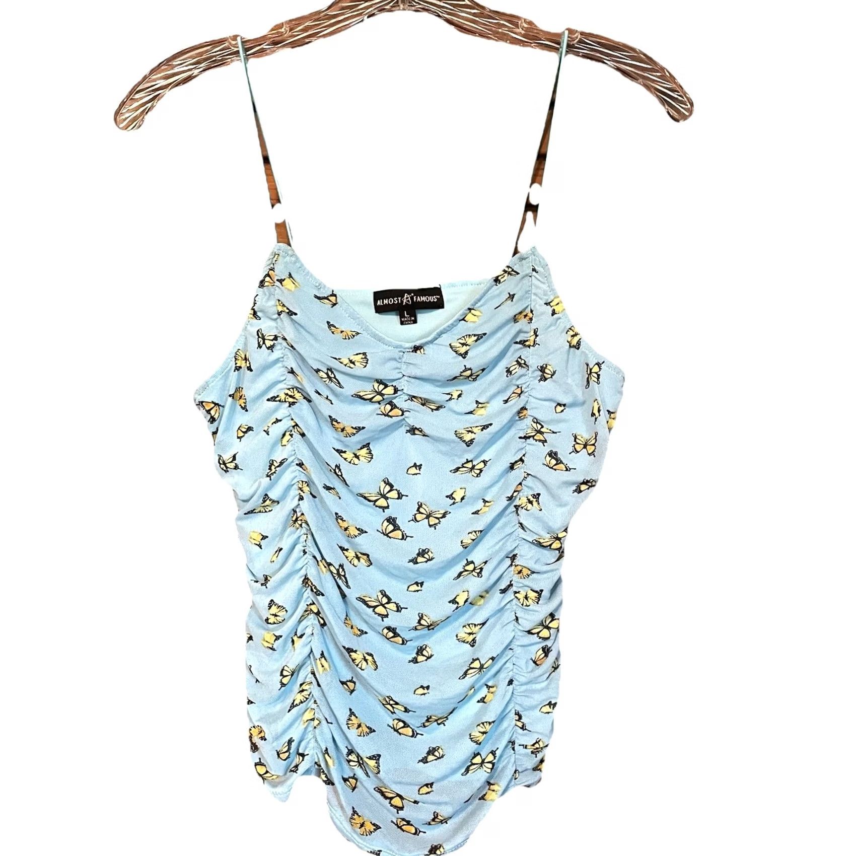 Almost Famous Almost Famous Y2K Blue Butterfly Scrunch Spaghetti Strap Top Women Sz L Tank Sleeveless Camisole Size L / US 10 / IT 46 - 2 Thumbnail