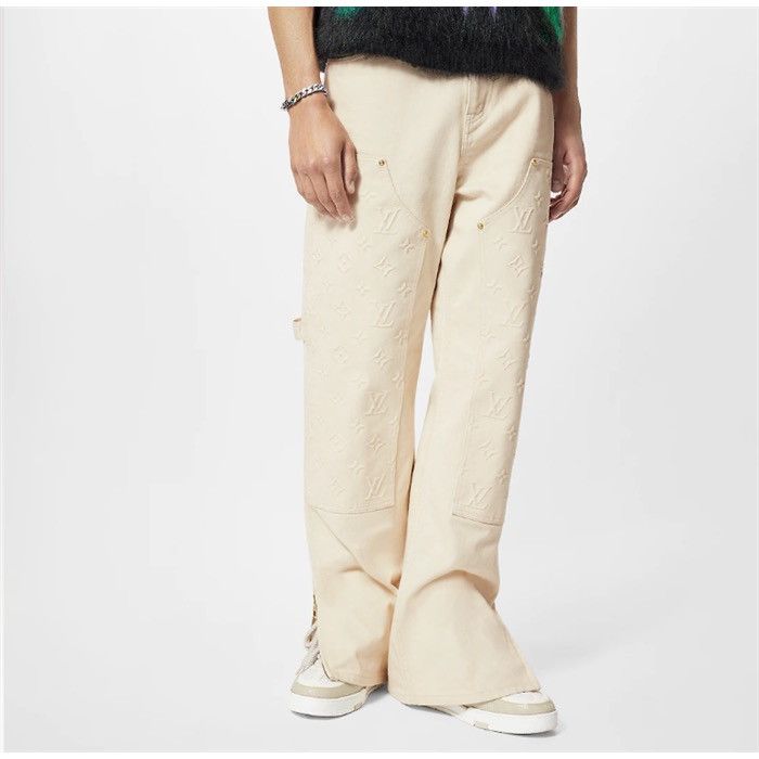 image of Louis Vuitton x Virgil Abloh Monogram Double Knee Carpenter Pants in Beige, Men's (Size 34)