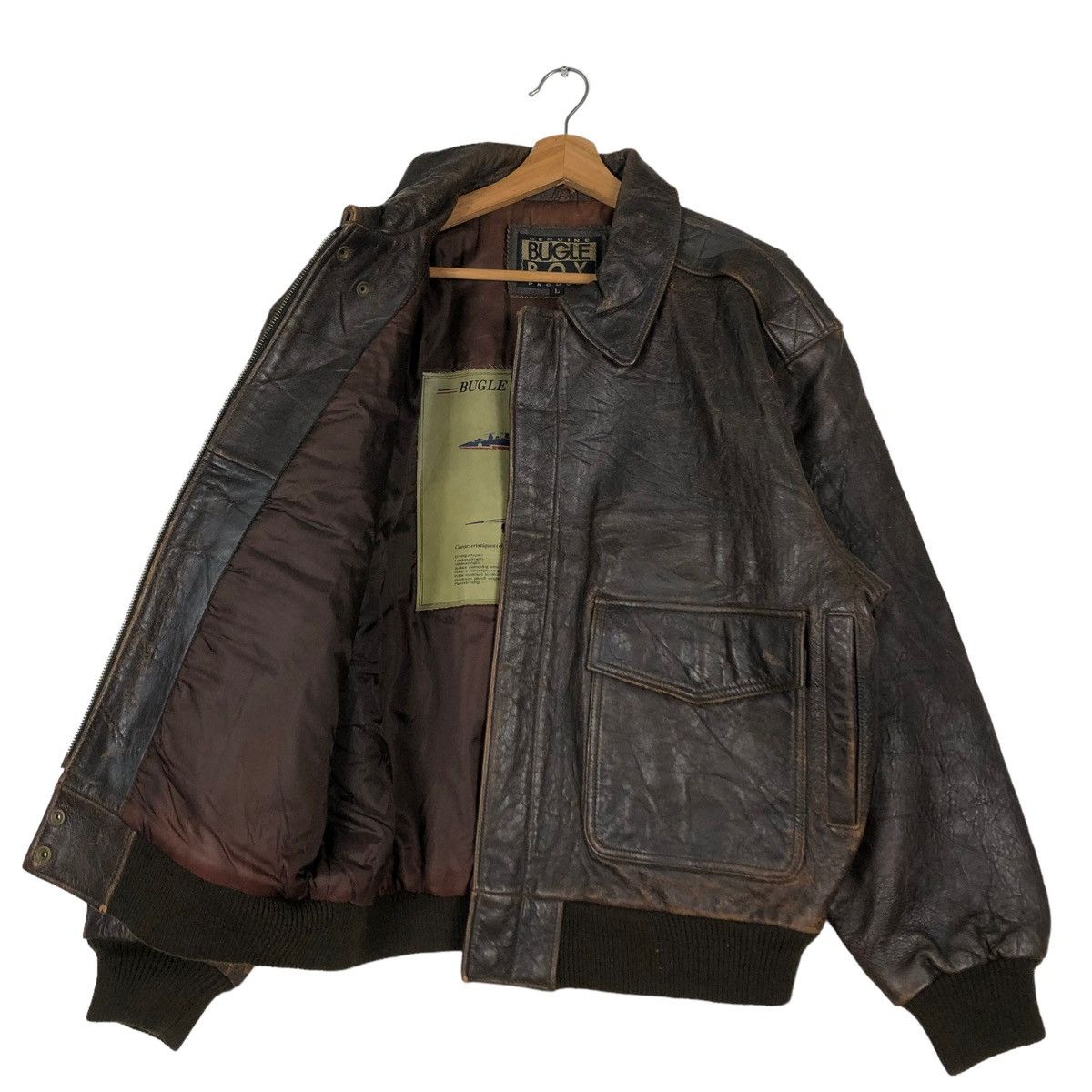 Vintage 🔥VINTAGE FLY GENUINE LEATHER JACKET BUGLE BIG LOGO Size US L / EU 52-54 / 3 - 13 Thumbnail