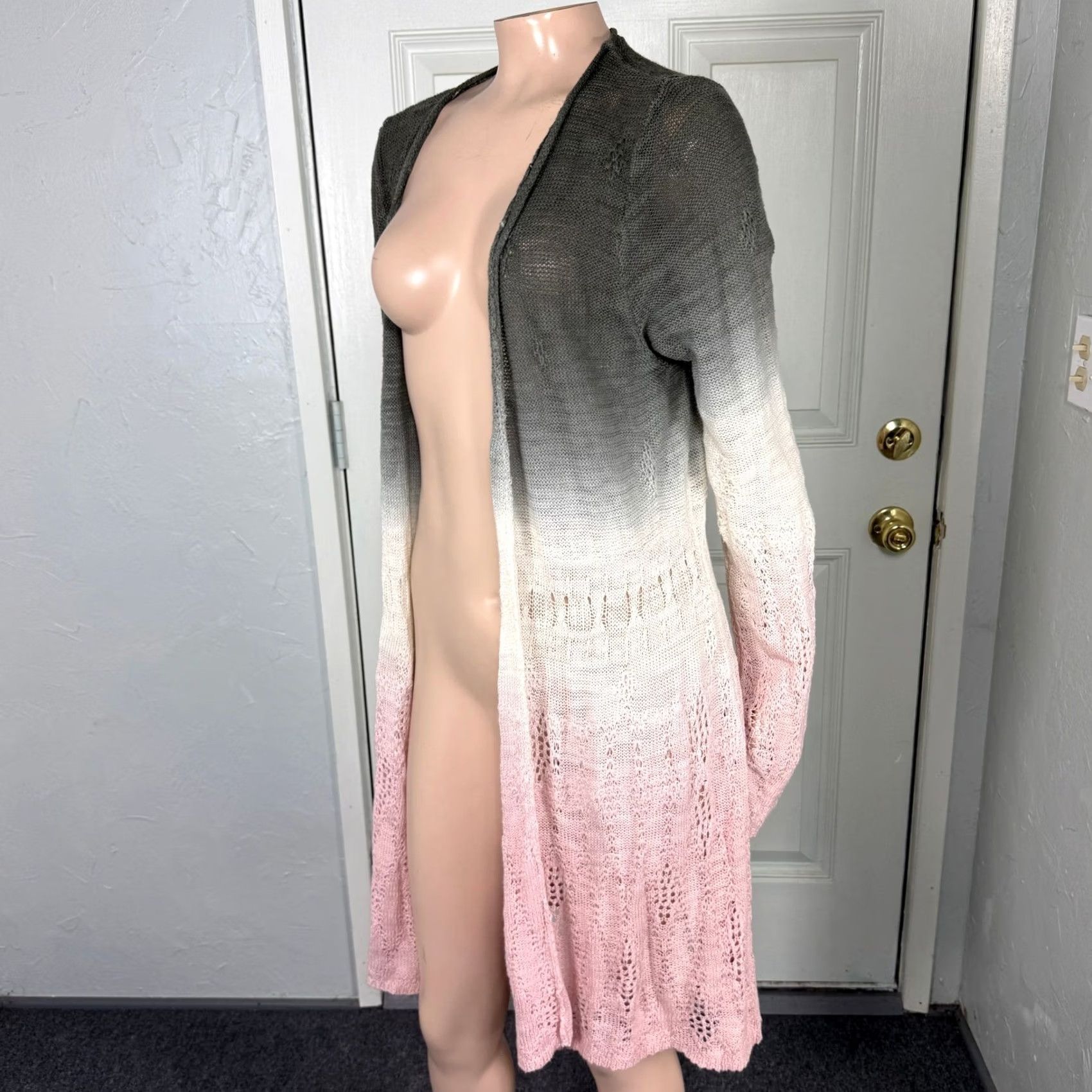 Anthropologie Anthropologie Sweater Women's L Knit Cotton Ombre Dip Dye Open Front Moth Green R1 Size L / US 10 / IT 46 - 2 Thumbnail