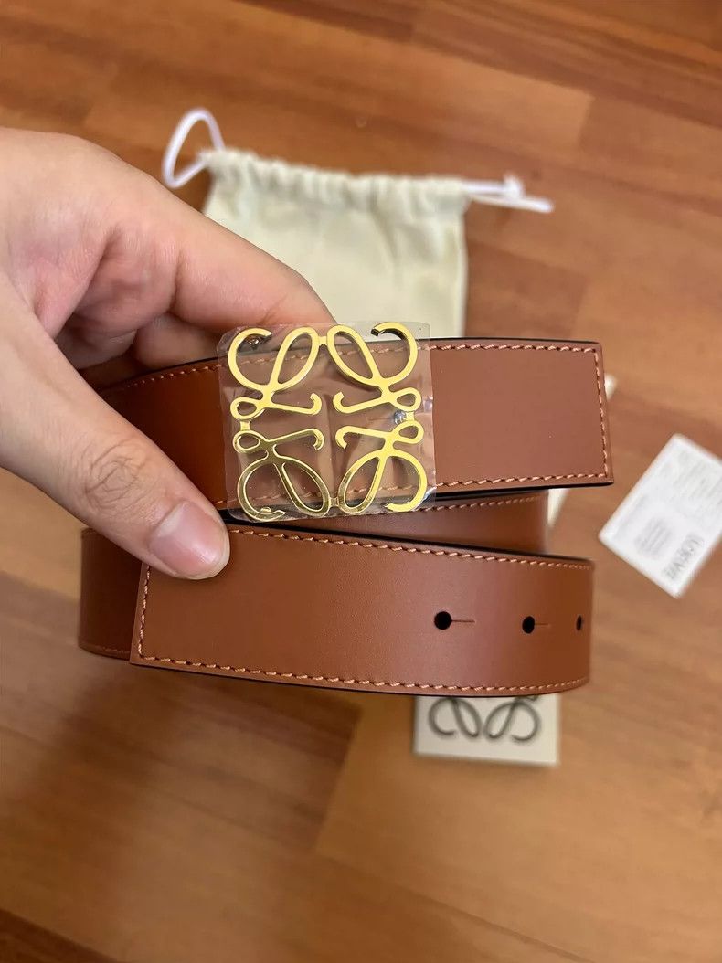 Loewe Loewe Brown Leather Belt with Gold Buckle Size ONE SIZE - 1 Thumbnail