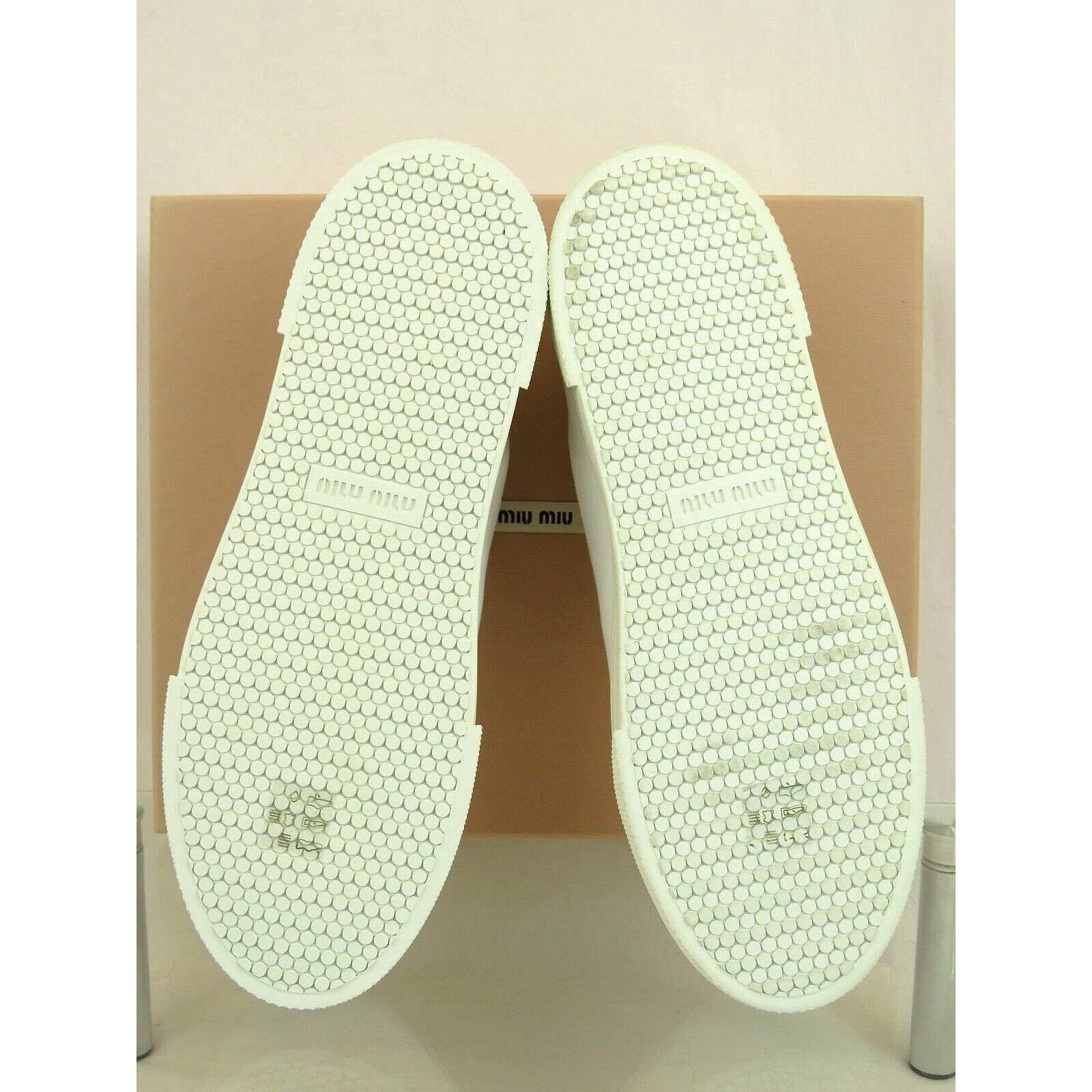 Miu Miu 5E004D WHITE CANVAS RED STITCHING LOGO LACE SNEAKERS 40 Size US 10 / IT 40 - 10 Thumbnail