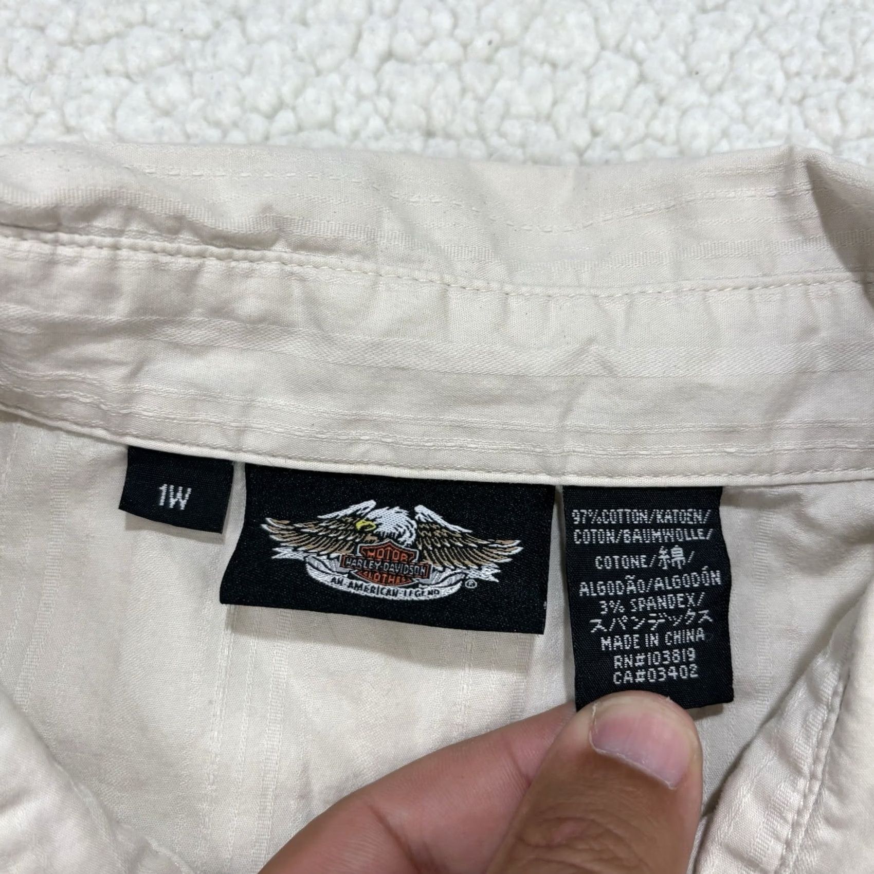 Harley Davidson Harley-Davidson Button-Up Shirt Womens 1X Plus Ivory Cotton Spandex Embroidered Rhinestone Size XL / US 12-14 / IT 48-50 - 3 Thumbnail