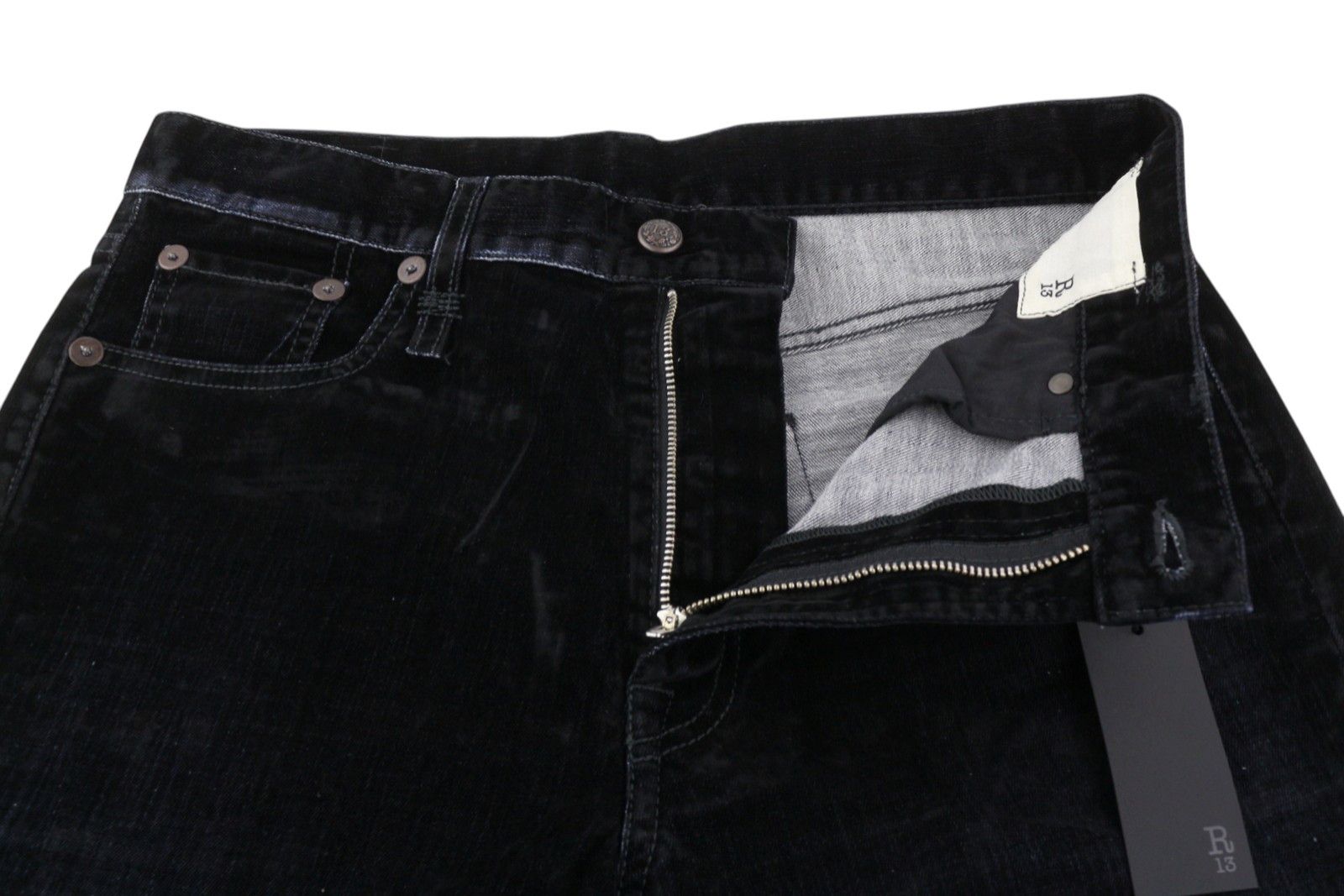 R13 ROMEO 29 Flocked Black Velvet Ankle Straight Zip 85816 Size 29" - 4 Thumbnail