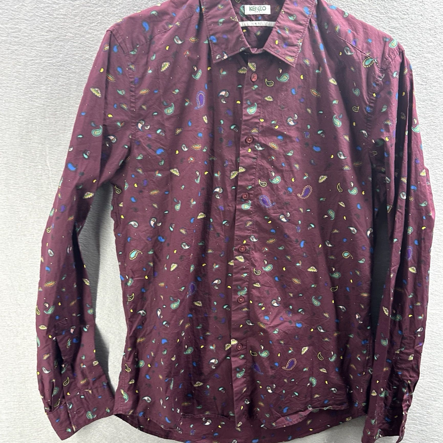 Kenzo KENZO Paris Shirt Mens 16 Blue Paisley Button-Up Slim Fit Long Sleeve Preppy Size US L / EU 52-54 / 3 - 3 Thumbnail