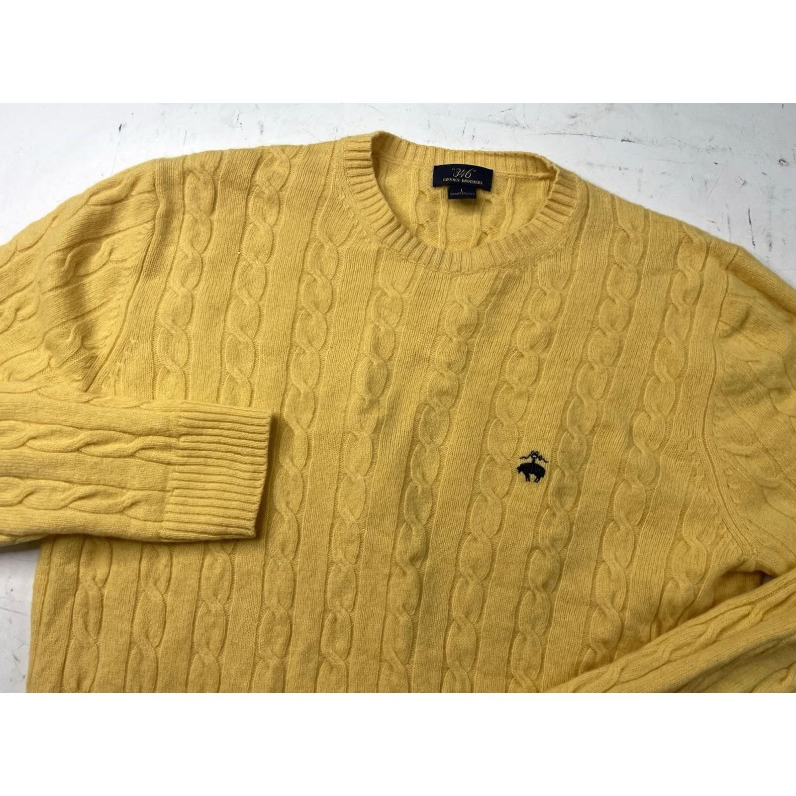 Brooks Brothers BROOKS BROTHERS 346 Cable Knit Sweater Womens L Yellow Crewneck Lambswool Cashmere 100% Wool Knit Pullover Regular All Seasons Size L / US 10 / IT 46 - 2 Thumbnail