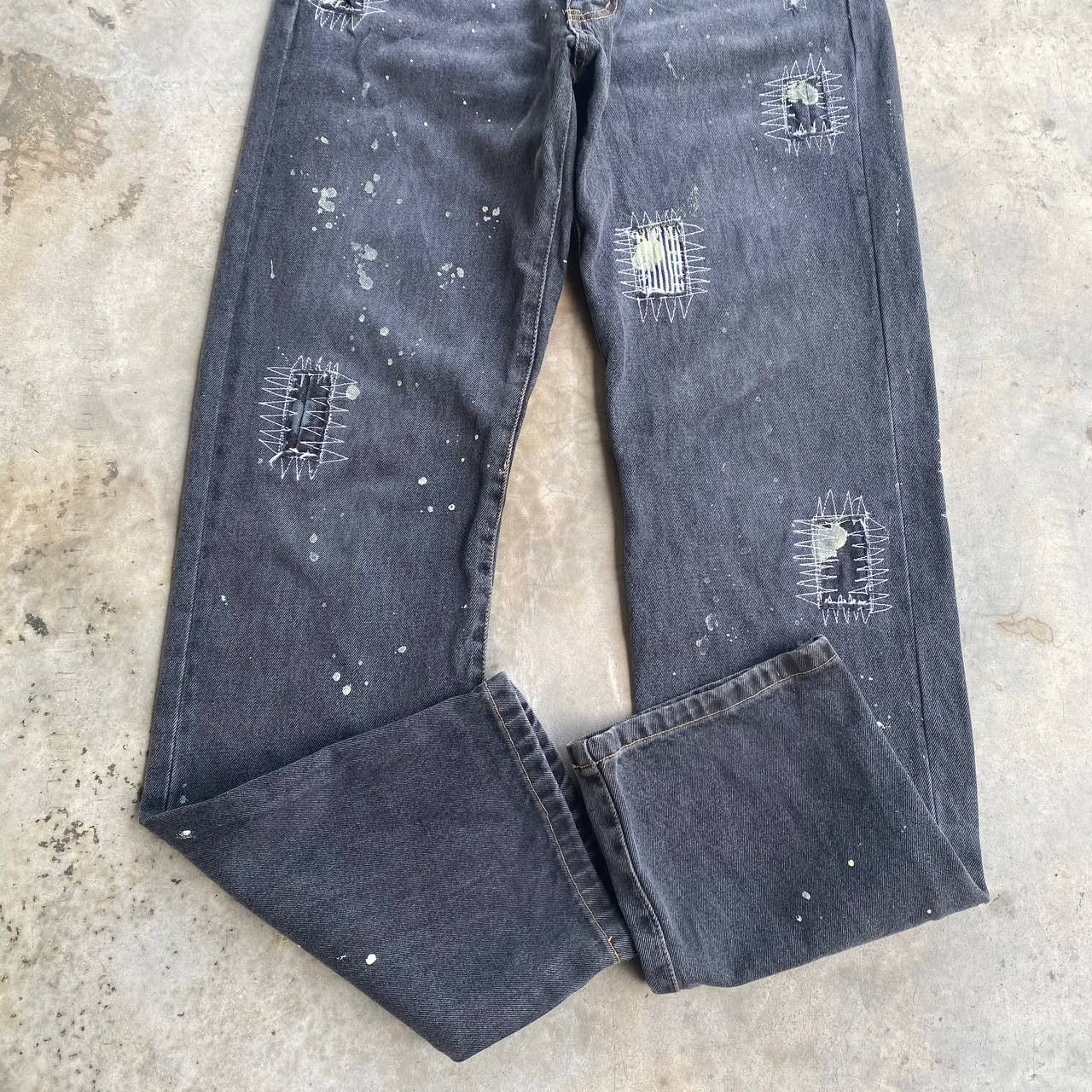 Japanese Brand EVOLUTION JE PENSE DISTRESSED PAINTED SPIDERWEB FADED BLACK Size US 30 / EU 46 - 6 Thumbnail