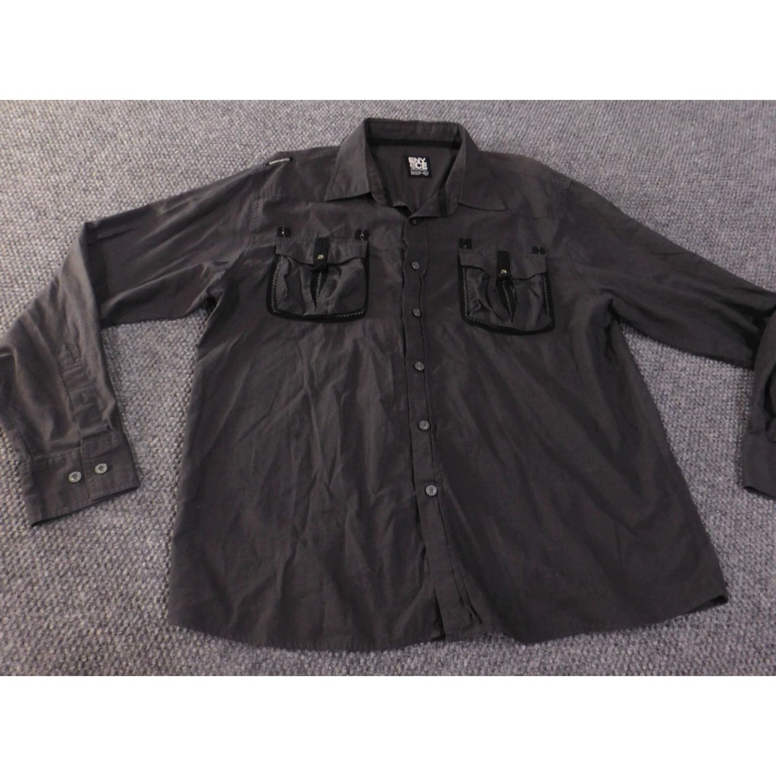 Enyce Enyce Shirt XL gray mens button-up retro pockets long sleeve Size US XL / EU 56 / 4 - 3 Thumbnail