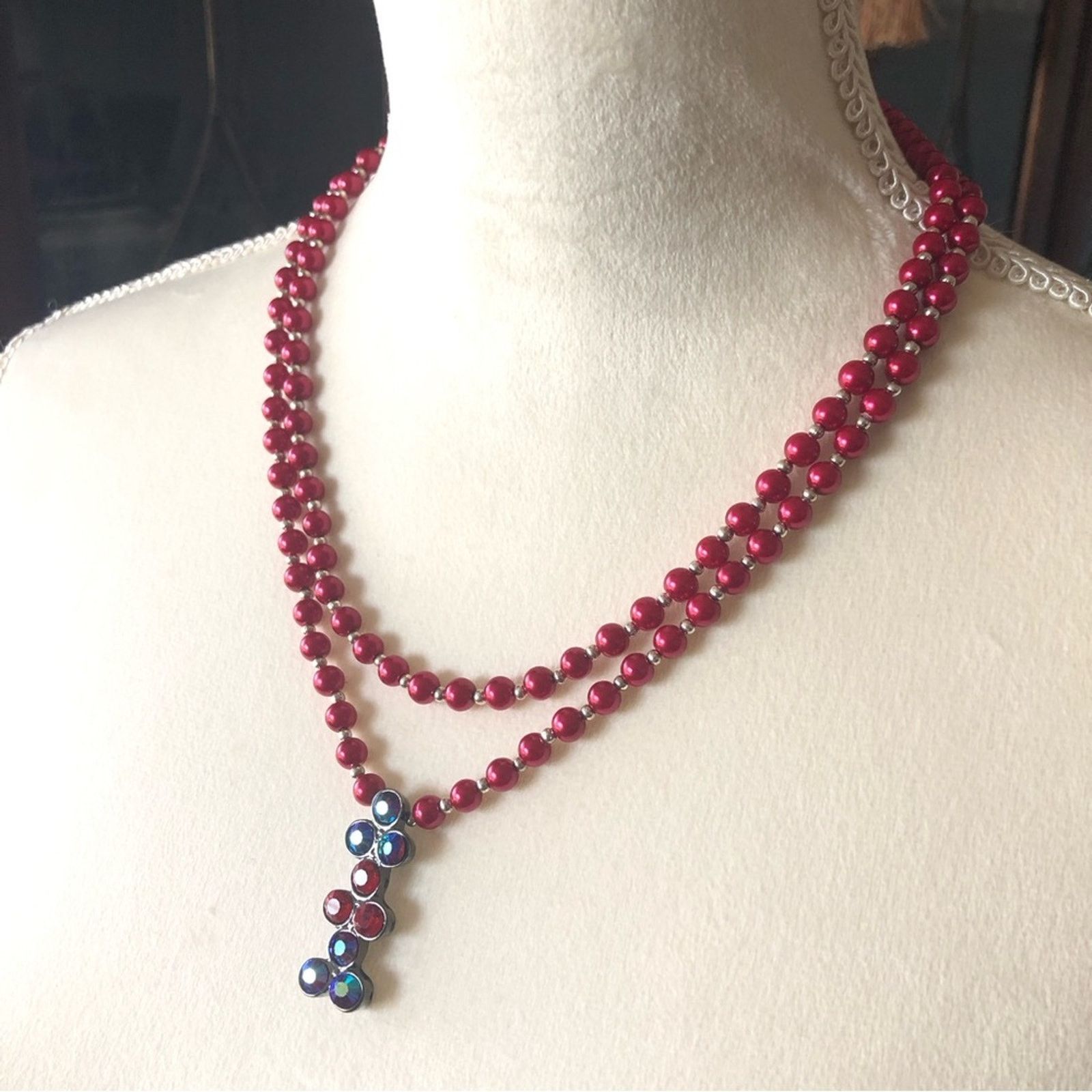 Handcrafted red Czech Pearl genuine ruby necklace