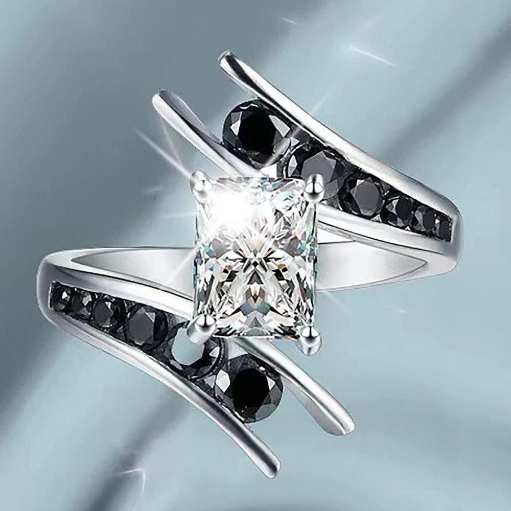 Designer Sterling Silver Created Black Sapphire Geometric Ring Size ONE SIZE - 5 Thumbnail