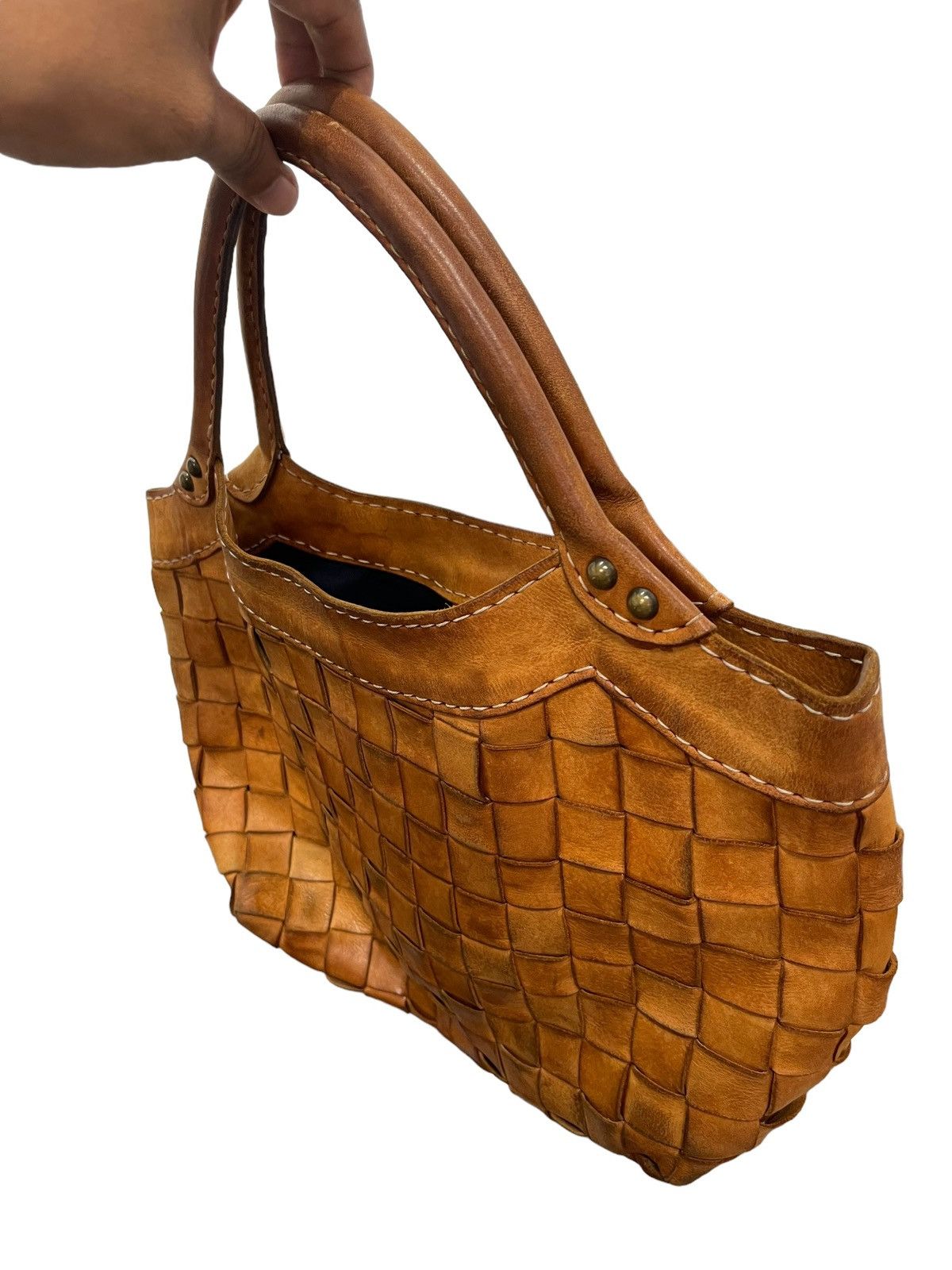 Japanese Brand Full Leather Vtg Robita Japan Intrecciato Weave Tote Bag 1🟩 Size ONE SIZE - 5 Thumbnail
