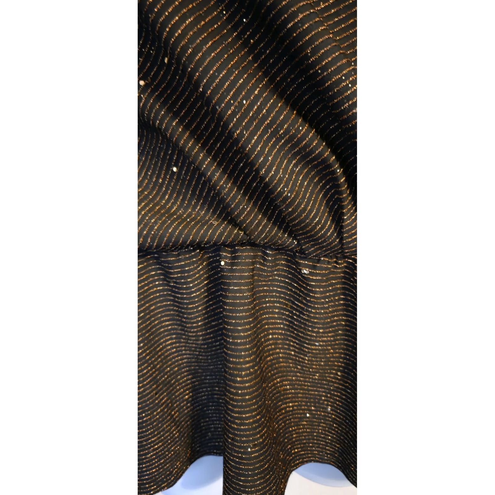 Vintage Lane Bryant Black Copper Textured Stripe Wrap Style Fitted Waist Top 18 20 Women Plus Size XXL / US 16-18 / IT 52-54 - 5 Thumbnail