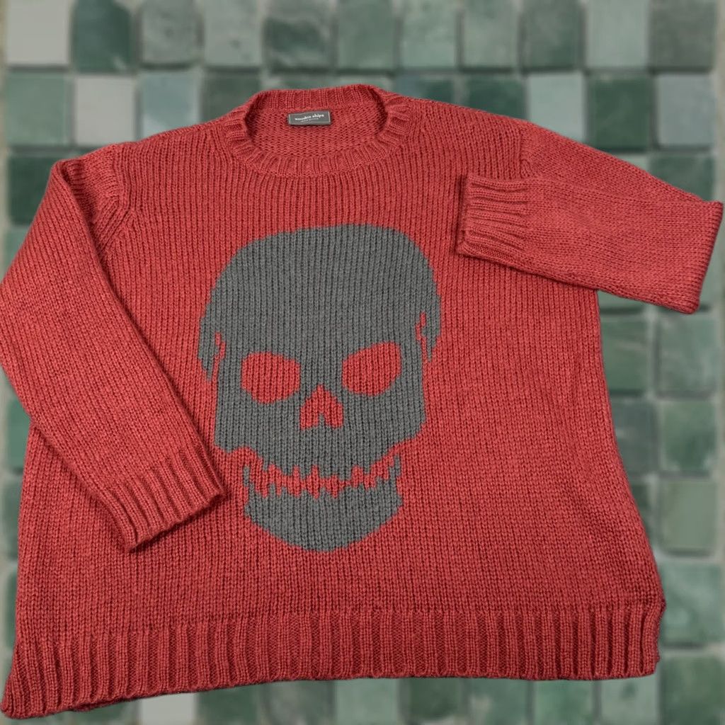 Vintage VINTAGE Wooden Ships Skull Knit Sweater S/M Oversized Crew Neck Women Geometric Ghost Halloween Horror Knit Fall Fashion Size S / US 4 / IT 40 - 1 Thumbnail
