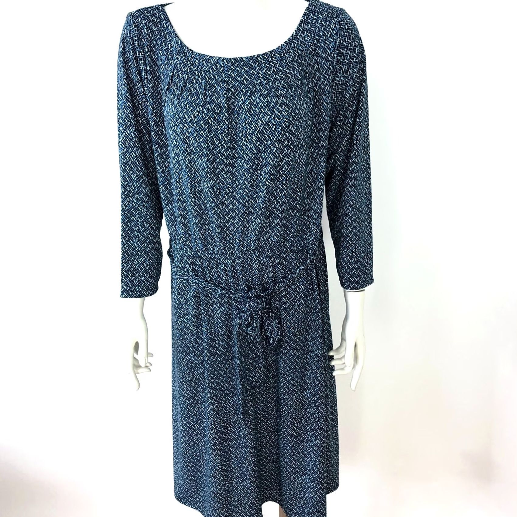 Lands' End Lands' End Dress A-Line Pullover Below Knee Belt Tie Black Blue Womens L Regular XS-XL not applicable Size L / US 10 / IT 46 - 2 Thumbnail