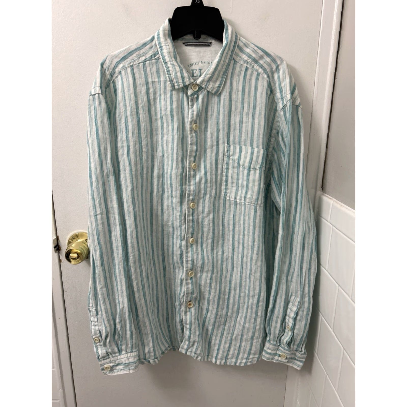 Tommy Bahama Tommy Bahama Shirt Mens Large White Green Striped 100% Linen Button-Down L/S Size US L / EU 52-54 / 3 - 2 Thumbnail