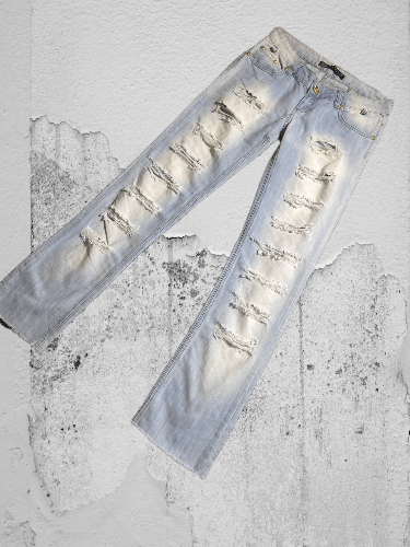Japanese Brand Crazy Crash Dirty Baggy Faded Jean Japan Avant Garde Style Size US 28 / EU 44 - 1 Thumbnail