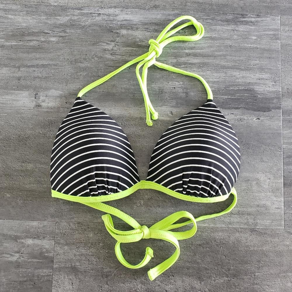 Designer Black Green Neon Striped HH Bikini Top Size ONE SIZE - 1 Thumbnail