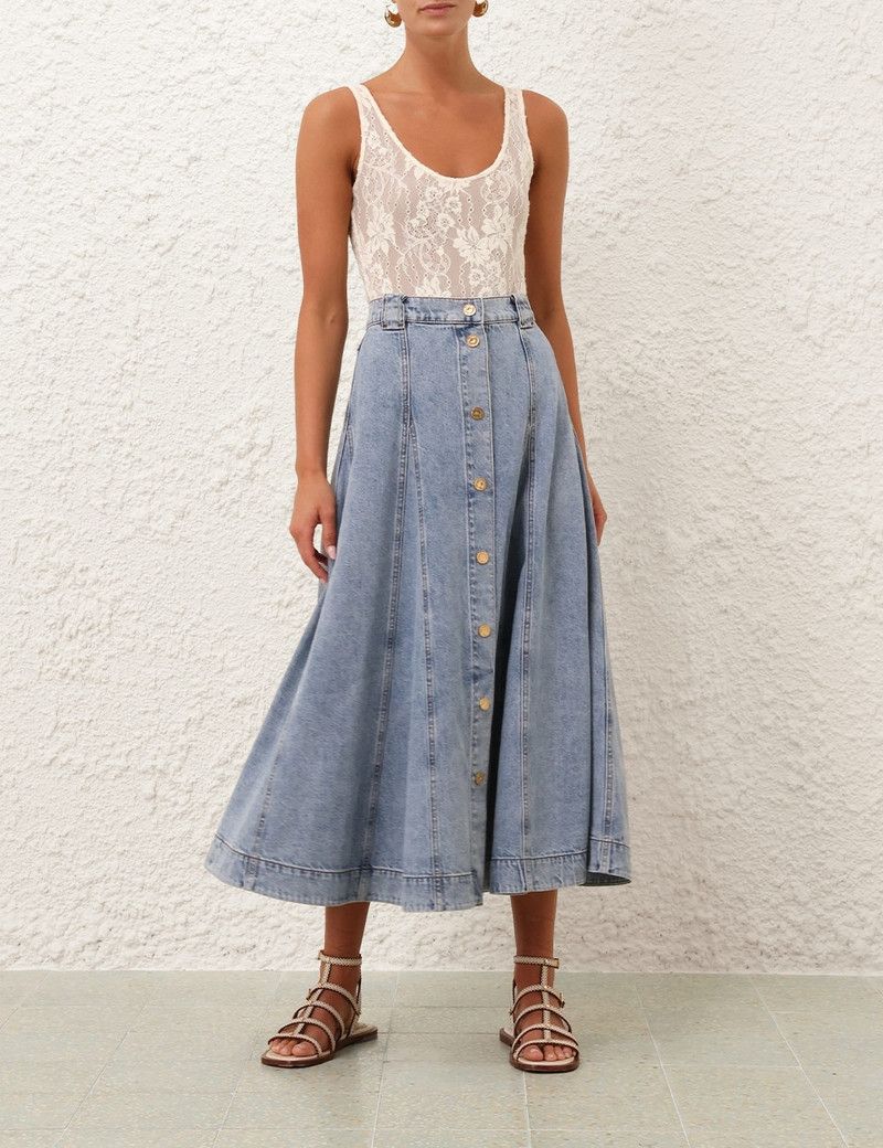 Zimmermann oc11z0226 Illuminate Denim Flare Skirt In Blue Size 30" / US 8 / IT 44 - 2 Thumbnail