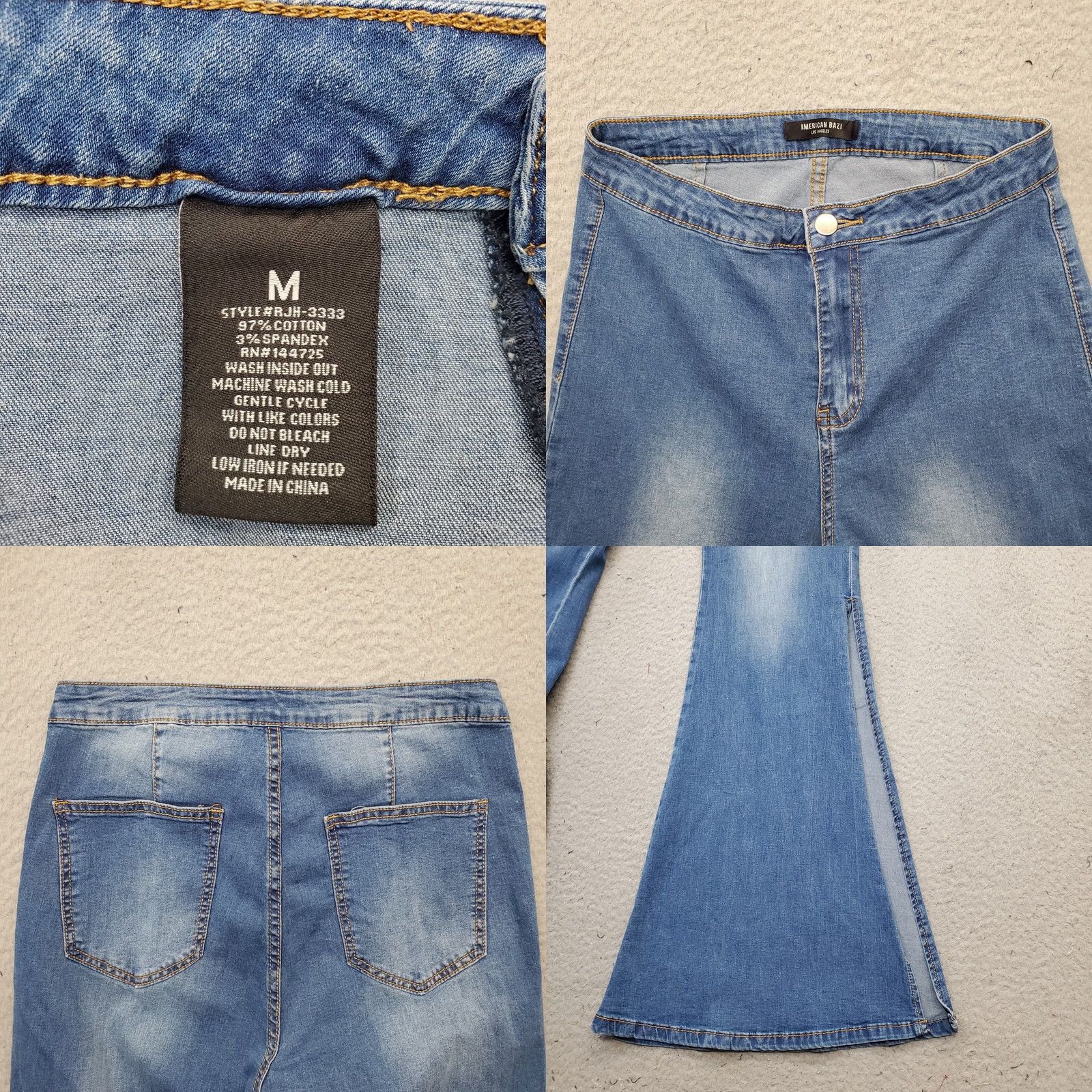 Vintage American Bazi Flare Jeans Women Medium Blue Denim Stretch Faded Boho Bell Bottom Size 32" / US 10 / IT 46 - 8 Thumbnail