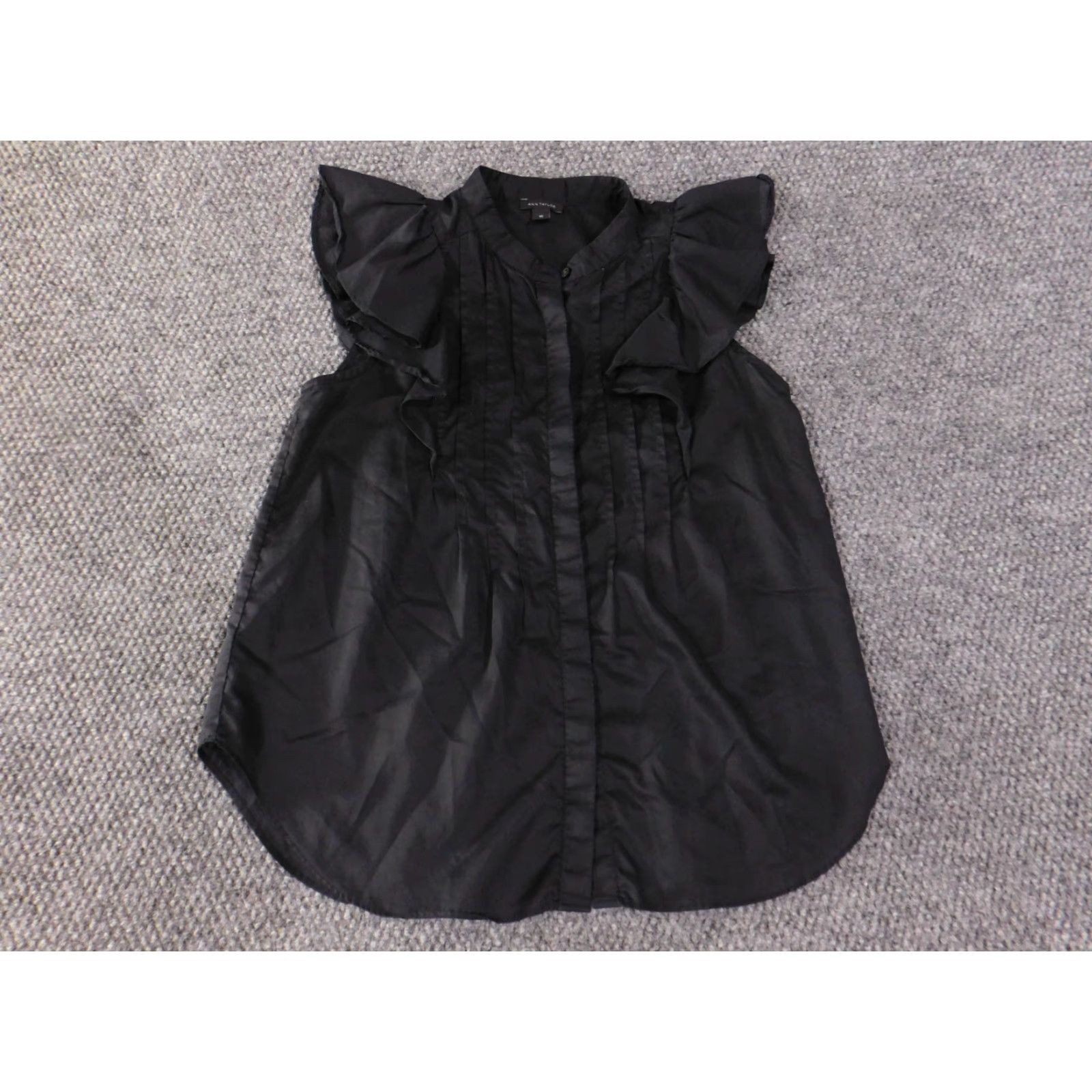 Loft LOFT Ann Taylor Blouse Womens XS Black Sleeveless Ruffle Lightweight Cotton Lyocell Dog Ear Drag? Size XS / US 0-2 / IT 36-38 - 3 Thumbnail