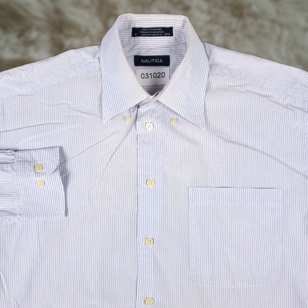 Nautica Nautica Dress Shirt Mens Size 16 Blue Striped Long Sleeve Button Up Casual Classic Size 42R - 1 Thumbnail