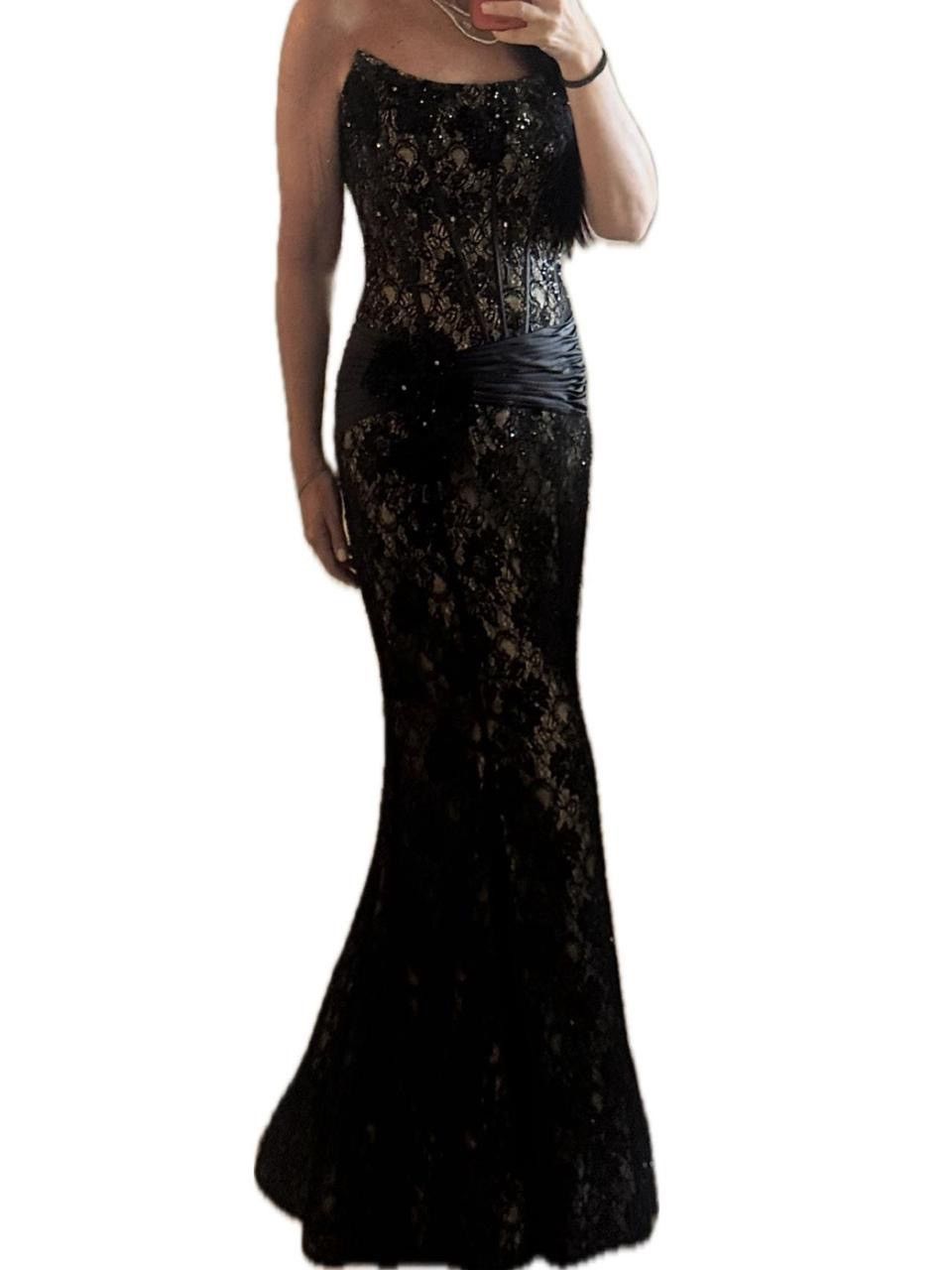 Absolutely Stunning Black Lace Boned Bustier Mermaid Gown