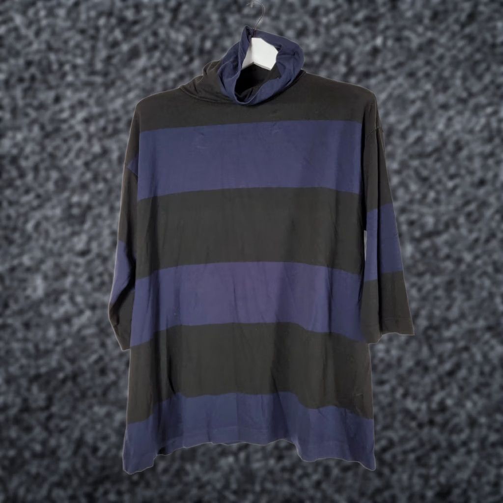 Vintage Ritva Falla Womens Medium Black/Blue Striped Turtleneck Top 3/4 Sleeve Casual Size M / US 6-8 / IT 42-44 - 1 Thumbnail