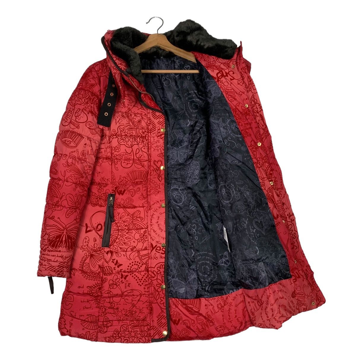 Desigual DESIGUAL Fullprint Red Puffer Overcoat Jacket #0836-C38 Size XS / US 0-2 / IT 36-38 - 9 Thumbnail