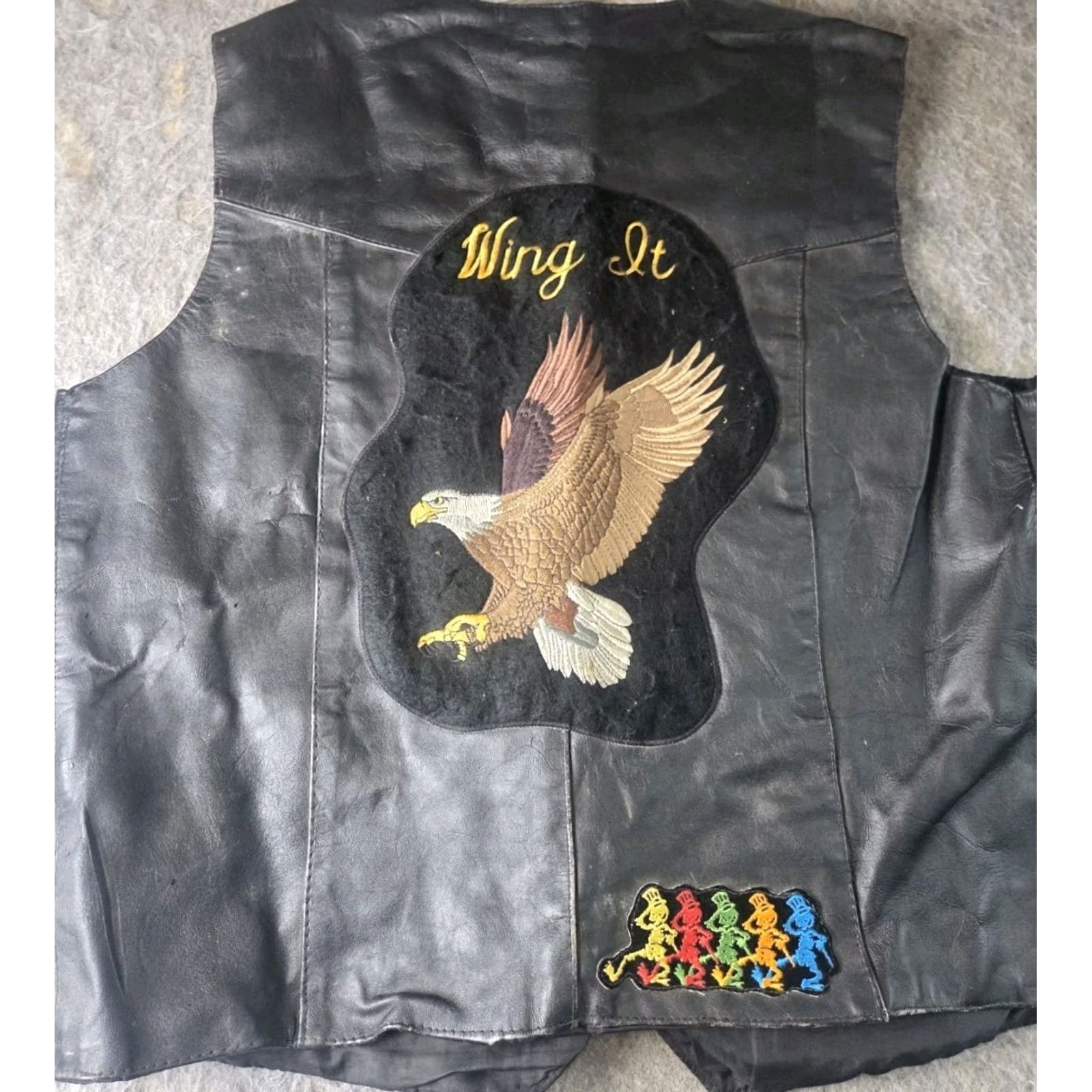 Vintage Black Leather Women's Vest XL Patches And Pins Distressed Motorcycle Jacket Biker, Classic, Steampunk - XS Size XL / US 12-14 / IT 48-50 - 6 Thumbnail
