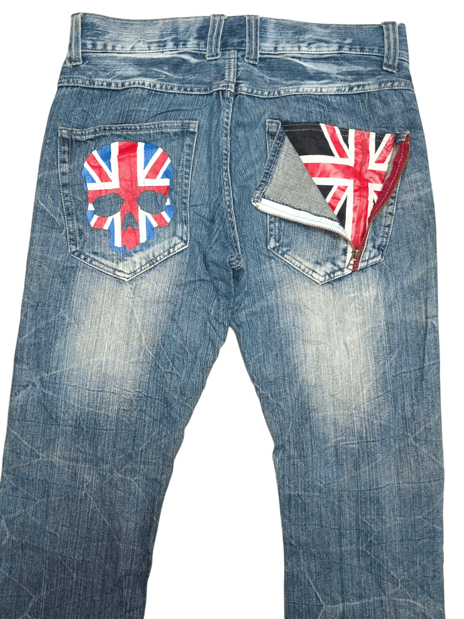 Vintage 🔥JACK SERIKA🔥British Skull Punk Stone Wash Flare Jeans Size US 32 / EU 48 - 3 Thumbnail