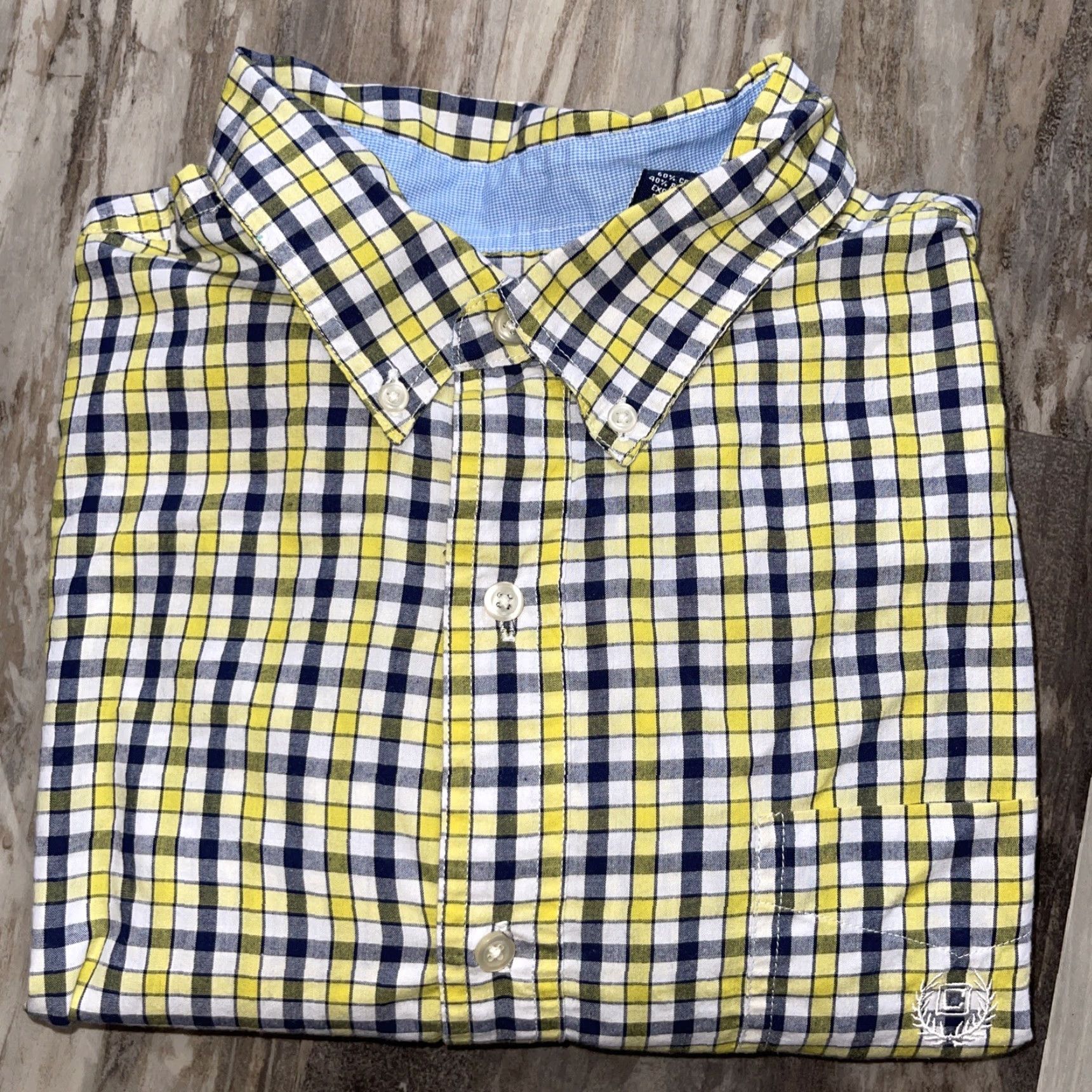 Chaps CHAPS Shirt Men XL Plaid Button-Down Easy Care Yellow Blue Long Sleeve Preppy Size US XL / EU 56 / 4 - 2 Thumbnail