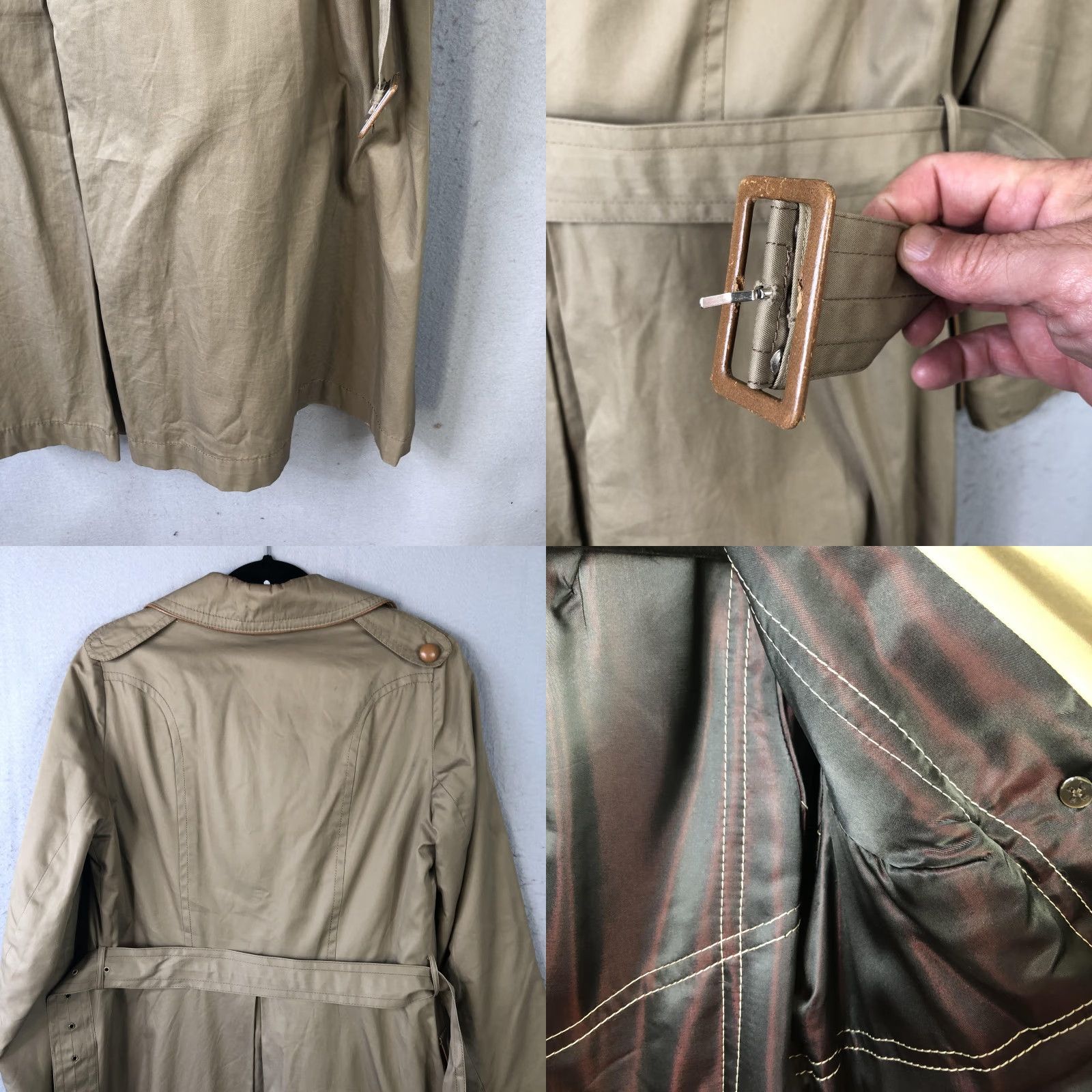Doublet VINTAGE Trench Coat Womens 16 Tan Long Belted Double Breasted Pockets 70s Size XXL / US 16-18 / IT 52-54 - 11 Thumbnail