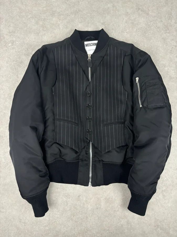 Moschino AW2018 Moschino Black Nylon Pinstriped Vest Bomber Jacket Size US L / EU 52-54 / 3 - 1 Thumbnail
