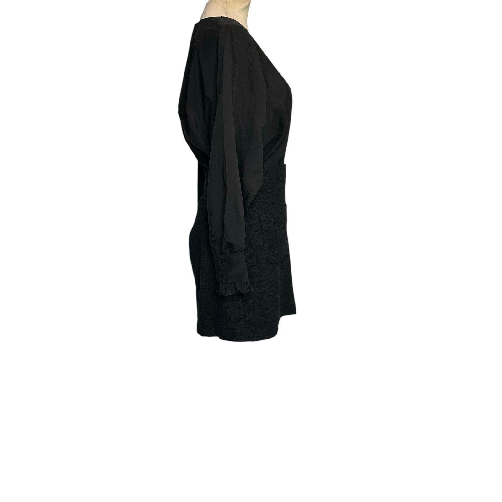 Zara Zara Black Contrasting Tweed Long Sleeve Mini Dress Size S Size S / US 4 / IT 40 - 19 Thumbnail