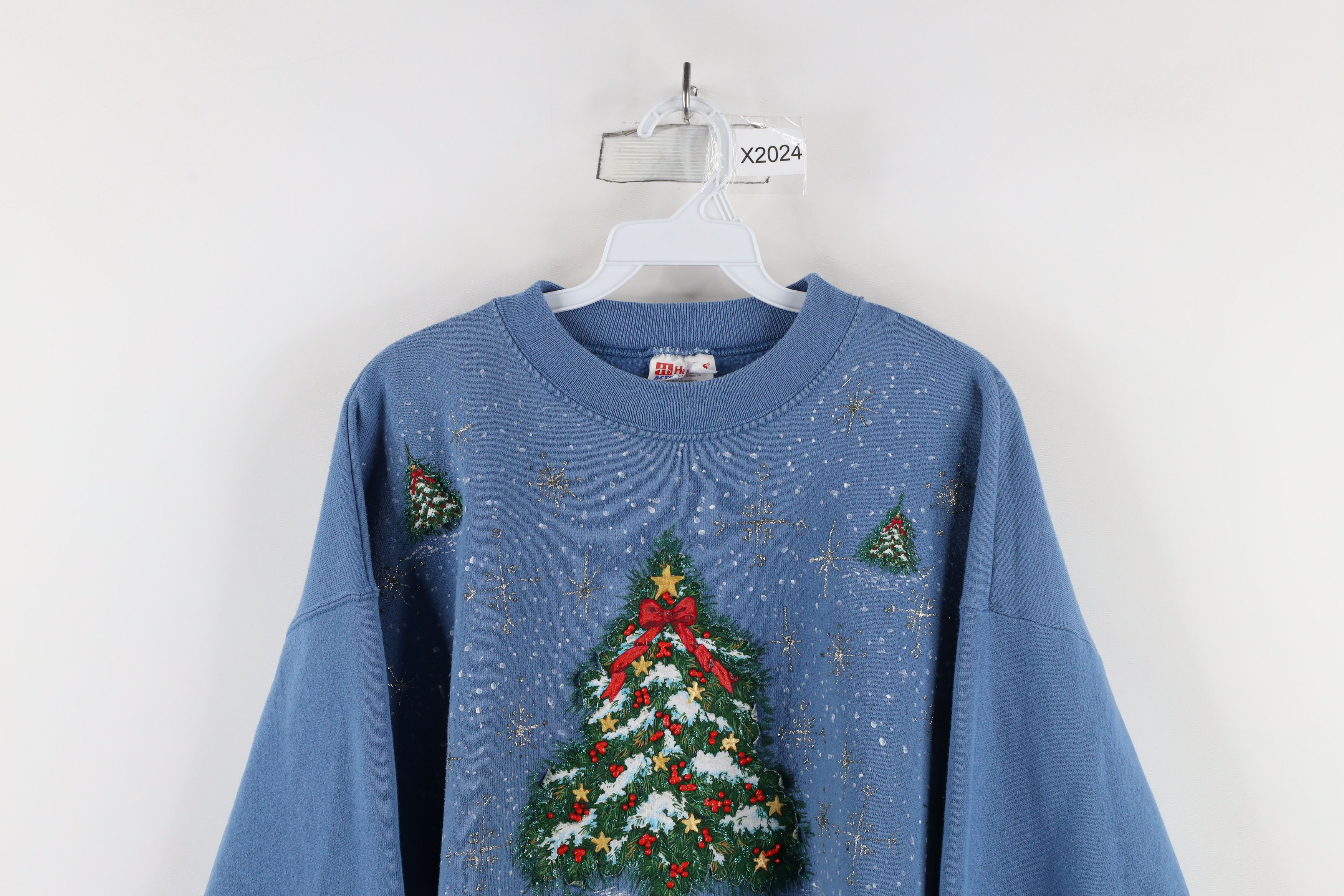 Vintage Vintage 90s Christmas Tree Glitter Puff Paint Sweatshirt Size XL / US 12-14 / IT 48-50 - 2 Thumbnail