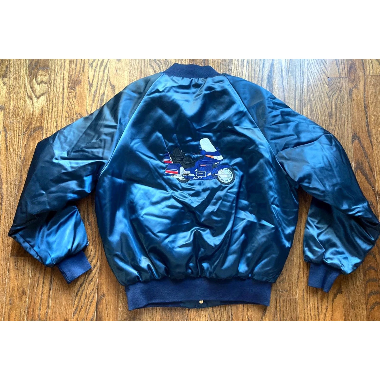 Vintage VINTAGE King Louie Jacket 80s Bomber Jacket Blue Satin Nylon Polyester Mens S Small Blue 80s Theme Biker Royalty Size US S / EU 44-46 / 1 - 2 Thumbnail