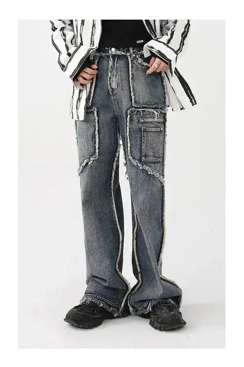 Jean Rough Edge Straight Tube Splicing Jeans men Size US 32 / EU 48 - 1 Thumbnail