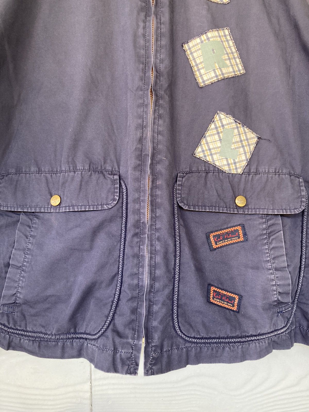 Karl Helmut Vintage Karl Helmut: Blue Retro Patchwork Workwear Big Logo Size US XXL / EU 58 / 5 - 3 Thumbnail