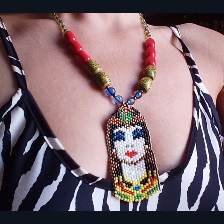 Handmade Necklace Long Ceramics Crystal Pendant Cleopatra Boho Size ONE SIZE - 6 Thumbnail